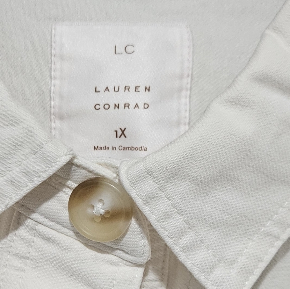 LC Lauren Conrad/ Trucker Jacket /100% cotton /eyelet hem/ plus size/ivory color - Picture 9 of 13